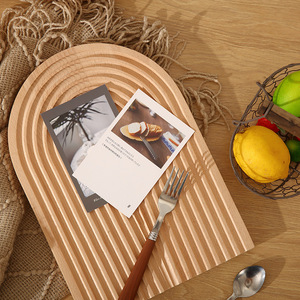 Nordic Style Beechwood Serving <b>Tray</b> With Ripple Design For Hotel Food Coffee Tea Presentation - Product Image 1