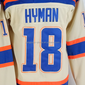Maillot de hockey Zach <span class=keywords><strong>Hyman</strong></span> beige clair alternatif, qualité supérieure, cousu, prêt à être expédié depuis Edmonton - Product Image 1