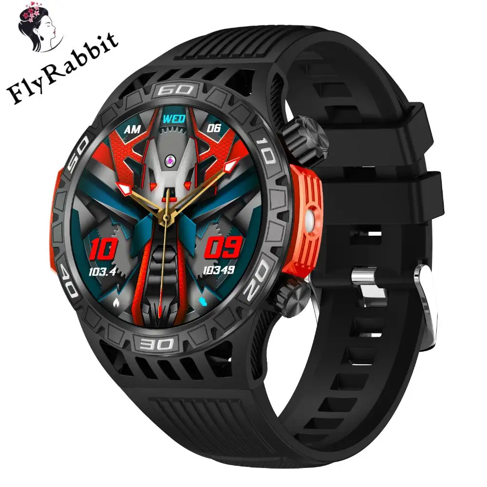 Flyrabbit Smart Watch Mannen Met Led Verlichting Zaklamp Kompas Sport Fitness Tracker Ip68 Waterdichte Smartwatch Voor Android Ios