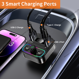 Nouveau lecteur mp3 de voiture <span class=keywords><strong>Bluetooth</strong></span> transmetteur FM <span class=keywords><strong>kit</strong></span> de voiture mains libres lumière colorée récepteur Audio USB type-c double chargeur de voiture USB - Product Image 4