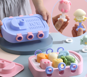 Moule à glace en silicone sans BPA en forme d'animaux mignons, capacité 6 sorbets, pour la fabrication de bâtonnets glacés DIY pour enfants et usage domestique - Product Image 4