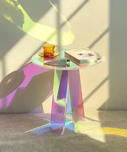 حار بيع طاولة قهوة إكليريك قزحي الألوان الزجاج نهاية الجدول جولة طاولة جانبية الجانب جولة كريستال Rainbow واضح الاكريليك Teapoy