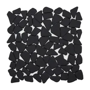 Sunwings Recycled Glass Mosaic River Rock Pebble Tile | Stock In US | Black Marble Looks Mosaics Wall And Floor Tile