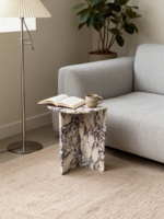 Table d'appoint demi-ronde en marbre Calacatta Viola naturel, table basse de salon de luxe léger