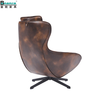 1 fauteuil pivotant en cuir véritable, chaise de salon avec revêtement noir fixe, jambes solides, style moderne, importé