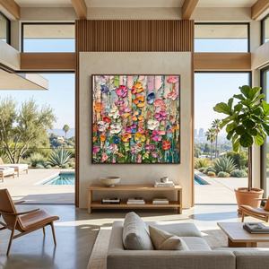 Peinture florale texturée Candy Bloom sur toile, grande œuvre d'art minimaliste faite à la main pour hôtel, décoration intérieure - Product Image 3