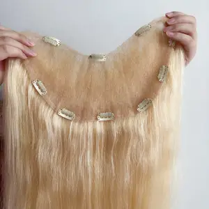 Topper en forme de U fait à la main, cheveux humains en dentelle française complète pour femmes, Extensions de cheveux à clipser