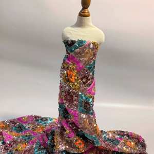 Bán buôn tùy chỉnh floeal dệt Polyester lưới vàng đỏ sequin ren vải cho phụ nữ ăn mặc, hometextile - Product Image 6