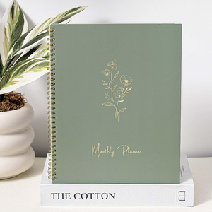 En gros fait à la main personnalisé fleur feuille d'or impression A5 couverture rigide or spirale <span class=keywords><strong>2023</strong></span> hebdomadaire planificateurs quotidiens cahiers - Product Image 1