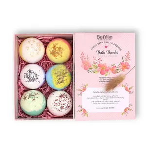 Hot Sell Bath Bombs Gift Set 6x4 Oz Dried Flowers Bath Fizzier Ball with Natural Essential Oil Bath Salt Spa