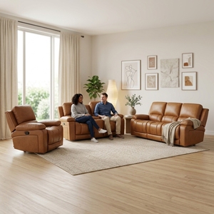 Juego de Sofás de Cuero Genuino para Sala de Estar, Sofá Reclinable Marrón de <span class=keywords><strong>3</strong></span> <span class=keywords><strong>Plazas</strong></span> - Product Image 4