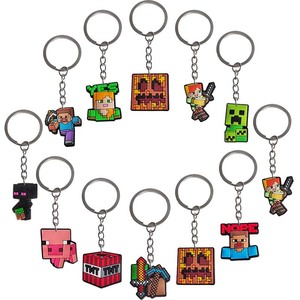 Dễ thương phim hoạt hình thợ mỏ trò chơi Tùy chỉnh cao su Keychain minecrafts Ba lô Mặt dây chuyền quà tặng với mềm <span class=keywords><strong>Key</strong></span> tag thiết kế và logo - Product Image 1