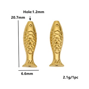 Cuentas espaciadoras de acero inoxidable chapadas en oro con forma de pez, tamaño mediano, accesorios de joyería DIY - Product Image 2