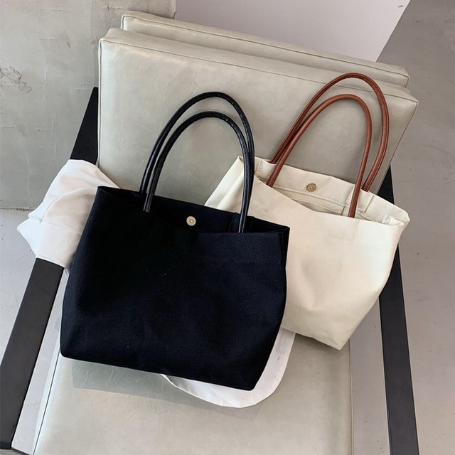 Custom Brand Durable Woman Premium Organic Cotton Canvas Shopping Women's Tote Bags with Closure and Leather Handle