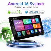 Lecteur multimédia automobile Android 16, 9 pouces, 3+64G, autoradio universel avec CarPlay sans fil, Android Auto, 4G et audio ASP