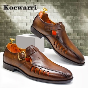 Sandales plates d'été en <span class=keywords><strong>cuir</strong></span> à bout fermé pour hommes, sandales de marque personnalisées pour <span class=keywords><strong>adulte</strong></span>, antidérapantes, pantoufles d'extérieur décontractées - Product Image 3