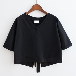 เสื้อครอปยาวคลุมเข่าแบบลำลองของผู้หญิงเสื้อครอปแขนสั้นเอวสูงครึ่งท่อนน้ำหนักเบาเสื้อยืดผ้าถักสีพื้นธรรมดาสำหรับฤดูร้อน - Product Image 5