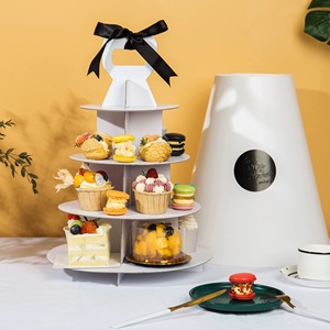 Support à gâteaux en carton pour le thé de l'après-midi en famille, boîte de rangement portable à plusieurs niveaux pour desserts, avec poignée, pour cupcakes et macarons - Product Image 1