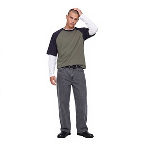 Men's <b>Raglan</b> Sleeve Color Blocked Raglon T-Shirt Regular Fit O-Neck Solid Casual Jersey Cotton <b>Top</b> Contrast Trim - Product Image 1