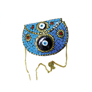 Marco de monedero de Metal bohemio de ojo malvado con bolso de mano de boda de lujo con perla con lazo hecho a mano por Guru Kirpa Export House - Product Image 1