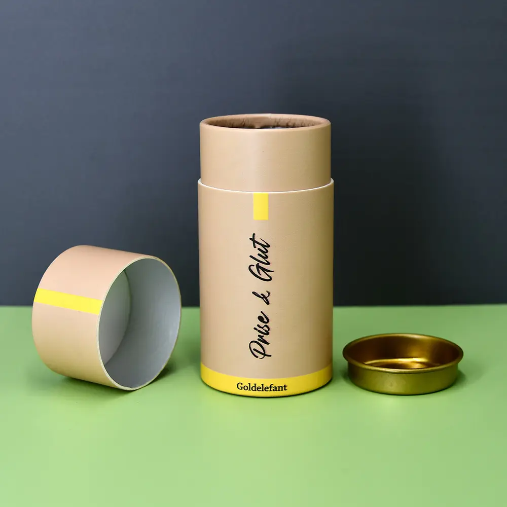Tube en carton cylindrique Kraft brun biodégradable pour thé en feuilles mobiles, récipient rond avec couvercle en métal hermétique