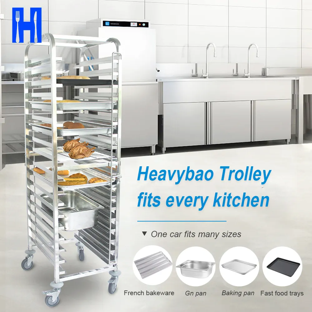 Heavybao Kitchen Equipment OEM Stainless Steel Bread pan Cooler Bakery Tray Rack Trolley food 40*60 baking oven trays Trolley