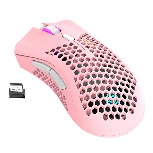 K-SNAKE BM600 Light Weight Laptop Gamer Mice Pink RGB Honeycomb USB Wireless Gaming Mouse
