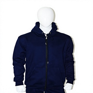 Mens Dark Navy 350 GSM Regular Fit Full <b>Zip</b> <b>Hoodie</b> Cotton Fleece Front <b>Pocket</b> Custom Color Oversized Sweatshirt Breathable USA - Product Image 1
