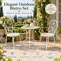 Ensemble bistrot en métal blanc 3 pièces, table et chaises de patio d'extérieur avec accoudoirs pour jardin, balcon