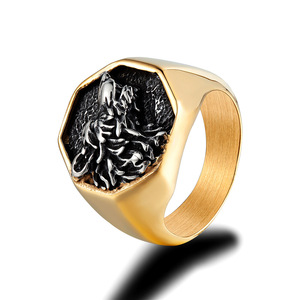 Bague Tête de Loup pour Homme en Acier Inoxydable Doré, Style Punk, Bijou Tendance, Bague d'Index, Cadeau - Product Image 3