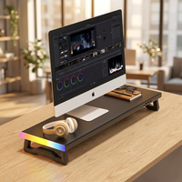 Support de moniteur de jeu RGB avec 4 ports USB, support d'ordinateur LED, organisateur de bureau avec rangement pour clavier sous le bureau