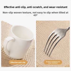 Tapis de table en papier tissé de style nordique, dégradable, isolant thermique, antidérapant, avec bordure à franges, pour usage domestique - Product Image 4