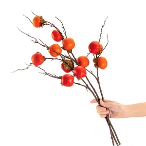 Popular hot sale Artificial Plant Fruit 81.5cm Four Head Persimmon Branch Expandable Polystyrene Material Home Decoration