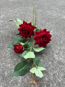 Fleur artificielle en gros, <span class=keywords><strong>rose</strong></span> rouge, 3-5 têtes, tête unique, décoration de mariage, fleur artificielle bon marché pour le commerce extérieur - Product Image 6