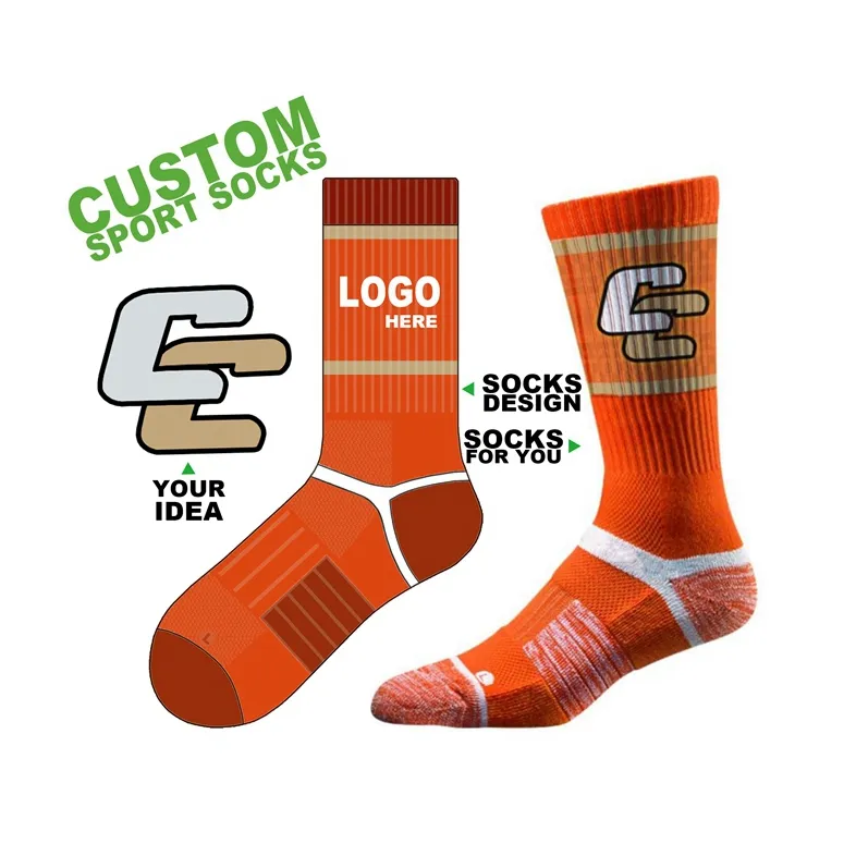 DESIGN GRATUIT & MOCK-UP Fabricants de chaussettes personnalisées Coton Crew Logo personnalisé Chaussette athlétique Chaussette de sport personnalisée