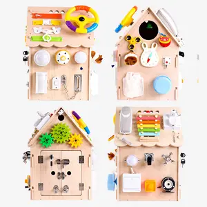 Maison Montessori de motricité fine avec LED, activité sensorielle, jouet en bois pour tout-petits et bébés