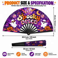 Éventails pliables d'Halloween en plastique et bambou de 33 cm, style disco effrayant, pour la vente en gros