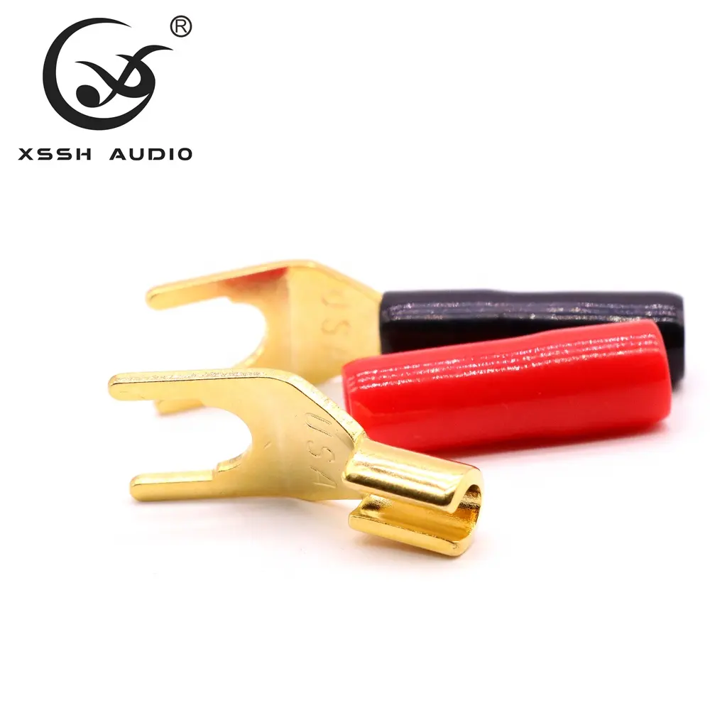 Stecker Bananen anschluss Buchse YIVO XSSH Audio DIY OEM Großhandel Günstiger Preis Messing beschichtetes Gold Lautsprecher kabel Y Typ 4MM Bananen stecker