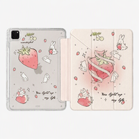 Housse pour iPad imprimée lapin fraise, légère, anti-choc, anti-rayures, en PC rigide et TPU, étui de protection pliable pour tablette