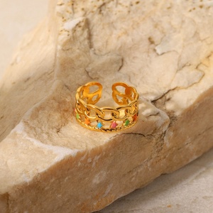 Anillos Ajustables de Acero Inoxidable Chapados en Oro al por Mayor para Mujer con Esmalte Colorido - Product Image 3
