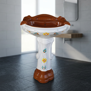 Lavabo de baño independiente de piedra de mármol Marquina negro moderno Lavabo de pedestal único con artículos sanitarios de cerámica - Product Image 3