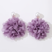 Fiesta de vacaciones exagerada grande Floral flor grande oreja joyería último modelo moda Hada tela flor pendientes para mujer