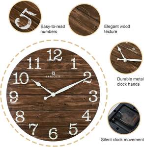 Horloge murale en quartz style ferme, 24 pouces, grande horloge murale rustique en bois, décoration écologique pour salon, chambre, <span class=keywords><strong>cuisine</strong></span> - Product Image 5