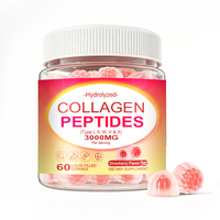 Gummies de collagène en marque blanche 3000mg, sans sucre, fourrées à la fraise, 60 unités, complément alimentaire
