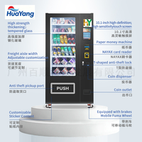 Distributeur automatique réfrigéré HuaYang pour boissons et collations, accepte paiement en espèces, par carte ou via application, construction en acier thermolaqué