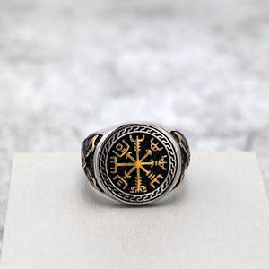 Nordic Vintage Stainless Steel Men's <b>Ring</b> With Viking Compass Design Round Geometric Hip Hop Style Jewelry Gift - Product Image 4