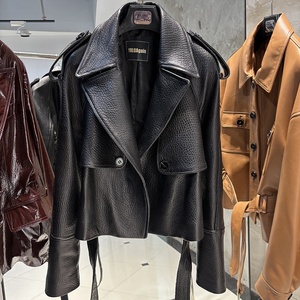 Veste Courte Femme en Cuir d'Agneau Grainé Noir de <span class=keywords><strong>Luxe</strong></span>, Modèle Printemps 2025, Style <span class=keywords><strong>Blazer</strong></span> - Product Image 3