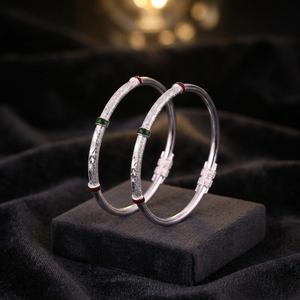 925 Sterling <b>Silver</b> Bangles for Ladies Elegant Sparkle Diamond Cut Adjustable Kada Set Traditional Meenakari Jewelry for Women - Product Image 4