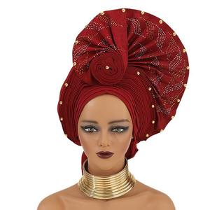 Accessoires de cheveux de luxe pour femmes nigérianes <span class=keywords><strong>Aso</strong></span> <span class=keywords><strong>Oke</strong></span>, turban réglable pour femmes musulmanes africaines, styles de turbans pour mariage - Product Image 3