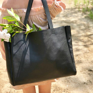 Túi <span class=keywords><strong>tote</strong></span> da thật đen cỡ lớn đặc biệt, ngoại cỡ - Product Image 4